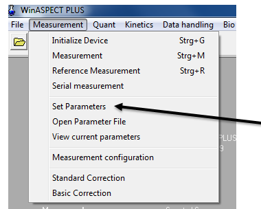 Po kliknutí na položku Set Parameters se otevře okno, kde se zadávají parametry měření.