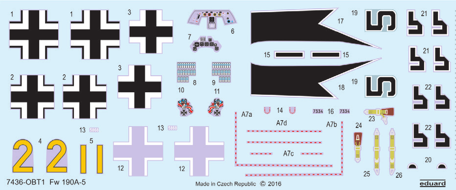 /JG 2, Vannes, červenec 1943 OBSAH: RÁMEČKY: Eduard FOTOLEPTY: Ne KRYCÍ MASKA: Ne MARKINGY: 2 OBTISKY: Eduard PŘÍBUZNÉ PRODUKTY: 72619 Fw 190A-5 (fotolepty) W. Nr. 5868, Oblt. Max Stotz, 5.