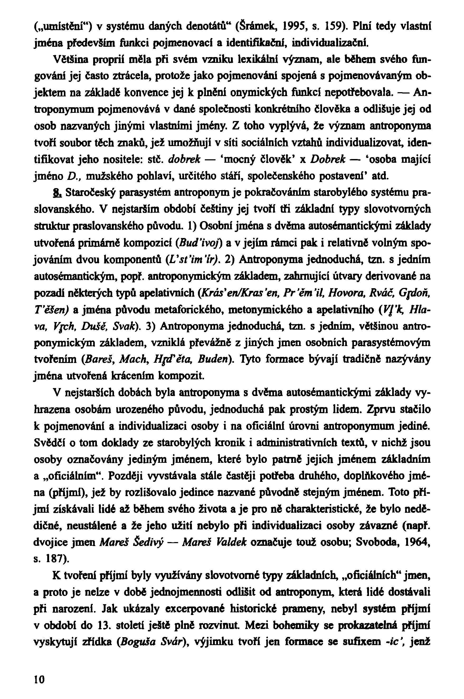 ( umístění") v systému daných denotátů" (Šrámek, 1995, s. 159). Plni tedy vlastní jména především funkci pojmenovaci a identifikační, individualizačni.