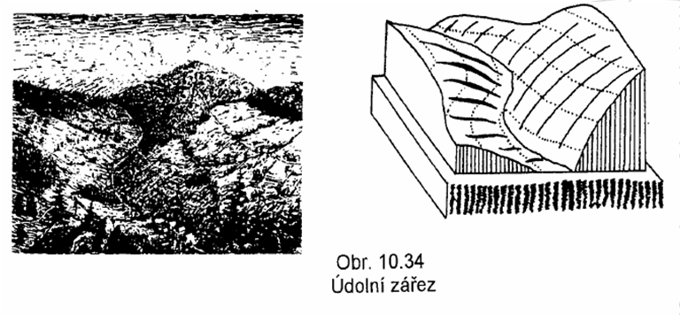 Tvary údolní údolní zářez podobný tvar jako zářez na úbočí údolí s úzkým dnem, jehož úbočí se stýkají na dně vrstevnice nejvíce vybíhají na údolnici a lámou se Huml, M. a Michal, J. Mapování 10.