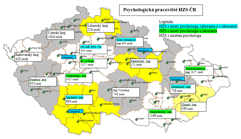 Příloha 4: Psychologická pracoviště HZS ČR mapa