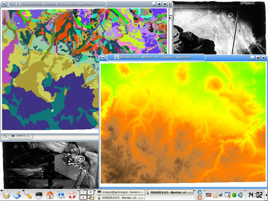 Více monitorů d.mon start=x0 d.rast soils d.mon start=x1 d.rast elevation.dem d.