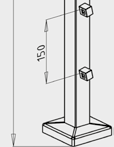 12-10-020 AISI 304 nerezový stĺpik určený pre kotvenie zboku - určený pre výplň 5 vodorovných nerezových prútov o rozmere 10 x 10 mm na šikmé schodisko -