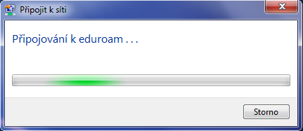 Následuje informační okno Připojování k eduroam. Obr.