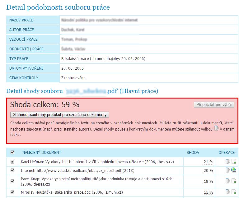 Obrázek 28 Validátor VŠE - detail podobnosti (112) 9.