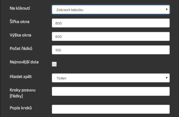 nadefinovat libovolné množství kroků. Každému kroku odpovídají dvě tlačítka (posun o daný krok ke starším a k novějším vzorkům). 4.2.3 Na kliknutí zobrazit tabulku Obr.