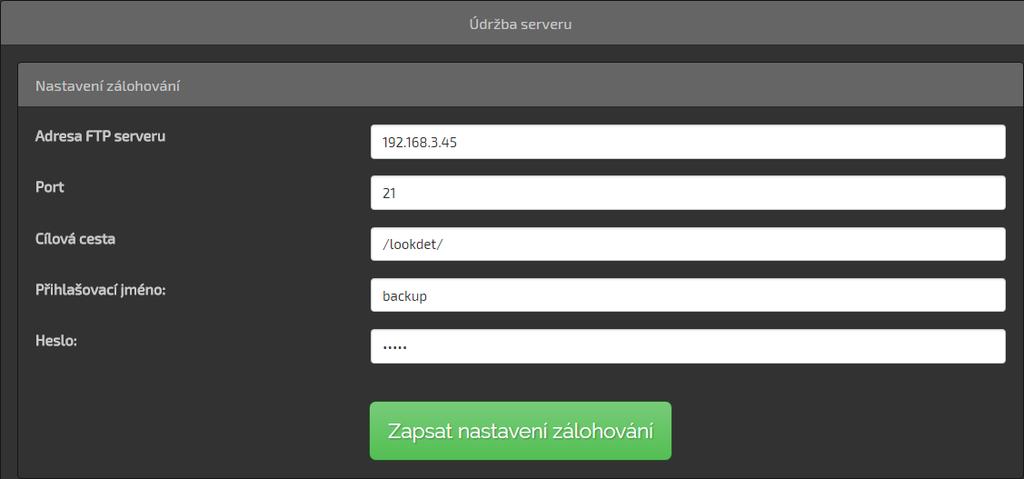 3.10.3 Panel pro zálohování Na tomto panelu lze zadat parametry pro nastavení zálohování systému LookDet. Význam jednotlivých položek je patrný z následujícího obrázku. Obr.