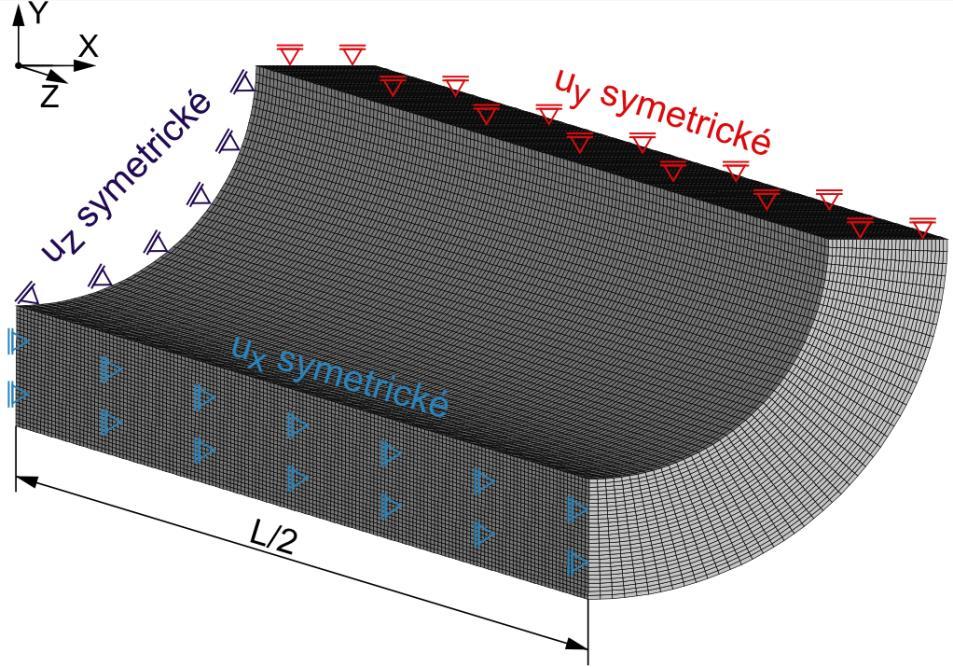 Tab. 6: Počty prvků po délce 3D modelu L/2 [mm] počet prvků L/2 [mm] počet prvků L/2 [mm] počet prvků 2,5 5 20 20 160 80 5 10 40 40 215 100 10 15 80 60 320 160 7.3.3 Zavádění reziduálních napětí do 3D modelu Zavádění reziduálních napětí bylo i v případě 3D modelů nejprve testováno na čtvrtinových modelech trubek.