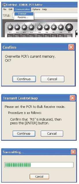 Použití Editoru PCR Přenos dat mezi PCR Editorem a PCR Vysílání Pokud jste použili PCR Editor k vytvoření nastavení mapy kontrolerů a chcete je využít u PCR klaviatury, budete potřebovat vyslat