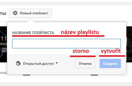 Změní se nam stav stránky, objeví se tam formulář pro vytvoření nového playlistu Krok 4: Teď se nam objevil formulář pro vytvoření nového playlistu.