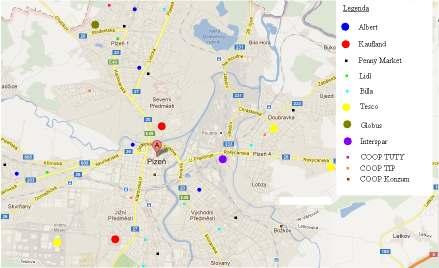 Obrázek č. 9: Obchodní vybavenost Plzně 3.