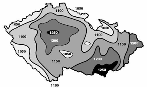 Sluneční ozáření, dávka slunečního záření G = G p + G d jasná obloha 800 1000 W/m 2 lehce zataženo 400 700 W/m 2 silně zataženo 100 300 W/m 2 celková doba