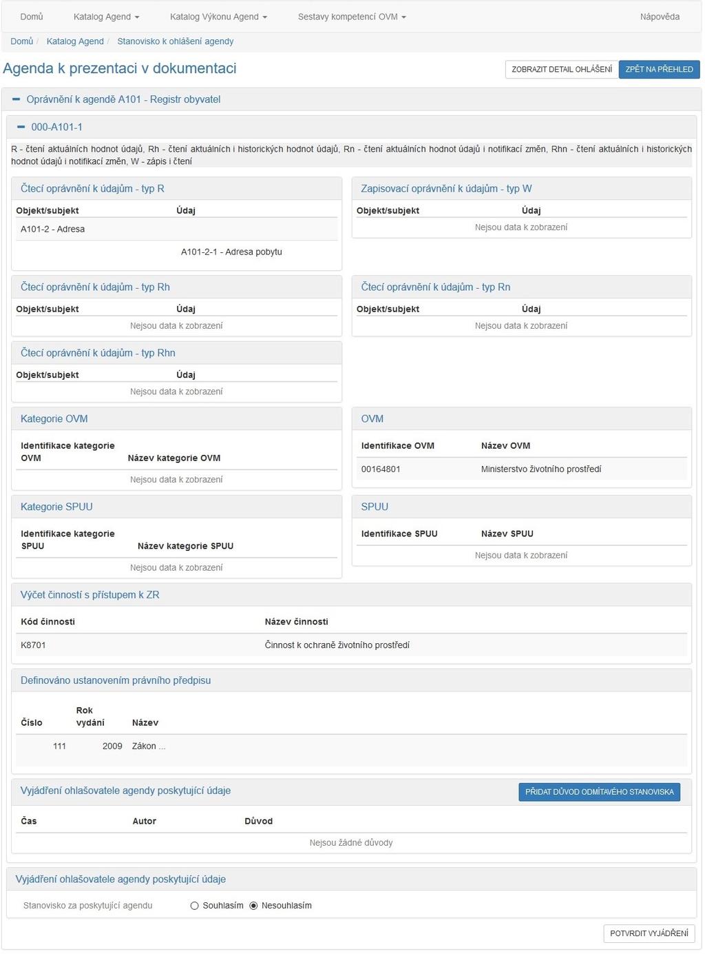 Obrázek 50_3 - Stanovisko k ohlášení agendy -