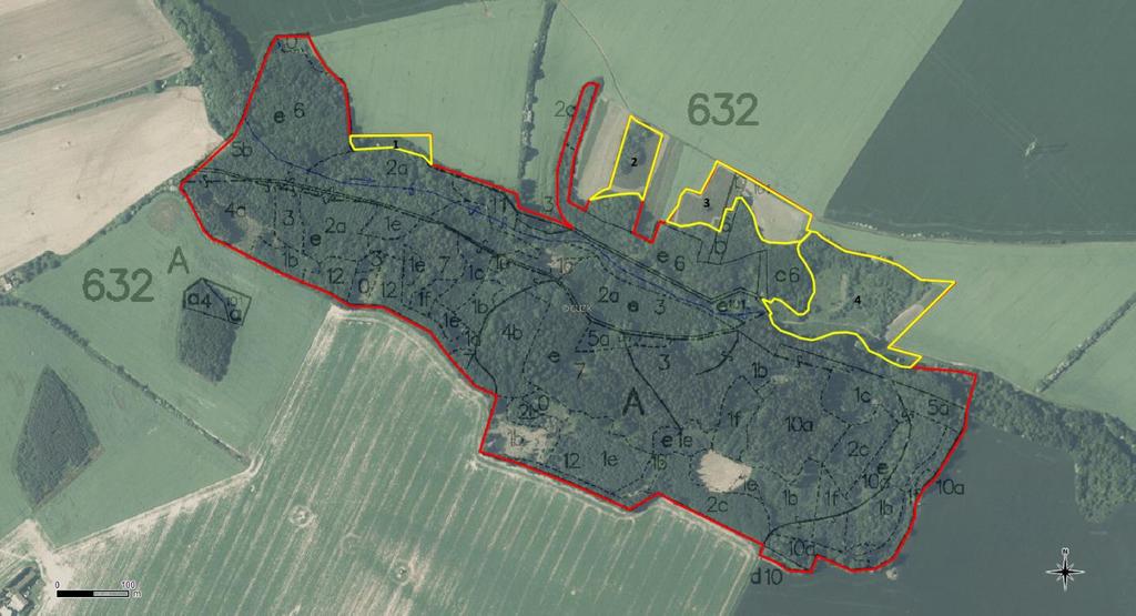 Příloha M3: Mapa dílčích ploch a objektů v PP Brus Měřítko 1: 5 000 Zdroj: