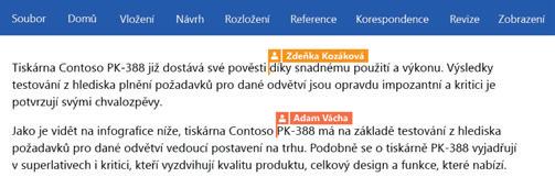 Podívejte se, kdo další právě píše do dokumentu Spoluvytváření wordových dokumentů, které jsou sdílené na OneDrive nebo na