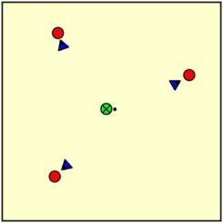 Obránce a útočník se pohybuje ve vymezeném prostoru. Útočník se snaží L únikem oklamat obránce a zpracovat přihrávku od hráče s míčem. (obr.
