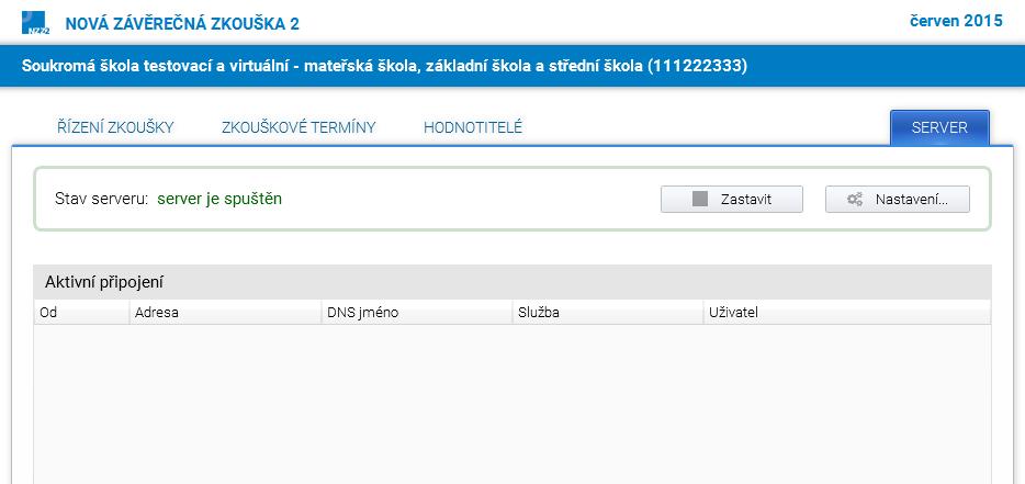 Dále je možné spustit tento systém přímo jako server. exe ve složce E-Zkouška IIS NZZ/instance, kterou jste zadali při instalaci. Důležité je správné nastavení adresy zkouškového serveru.