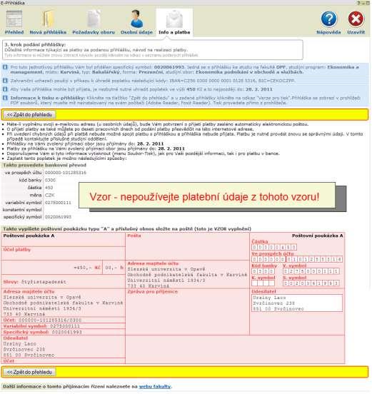 Krok č. 5 informace k realizaci platby za podanou přihlášku KROK Č.