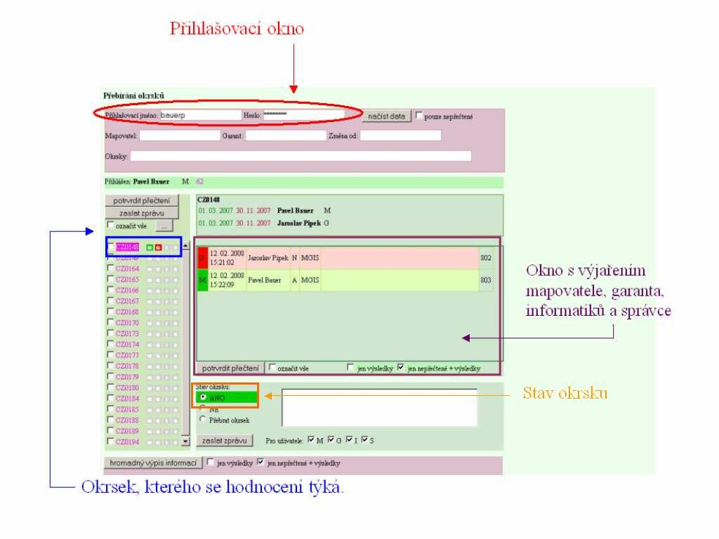 Až bude okrsek schválen garantem i informatikem (ikony vyznačeny zeleně), okrsek přebere správce