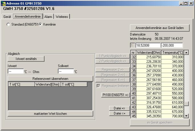 G17.0.01.6B-02 Návod k obsluze GMHKonfig strana 4 z 7 2.3 Práce s GMH3750 2.3.1 Rozšířené funkce v okně přístroj Otevřete přístroj GMH3750 podle popisu v kapitole 2.2.1. Okno přístroje s registry přístroj, uživatelská charakteristika, alarm a další jsou nyní viditelné.