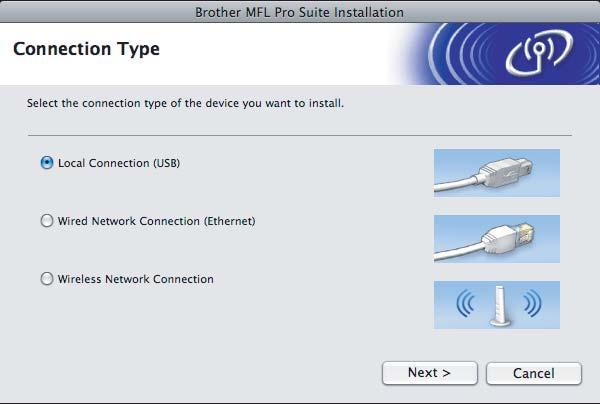 USB Mcintosh d Jemně zvřete kryt skeneru pomocí úchytů n prsty n ocích. c Vyerte volu Locl Connection klepněte n tlčítko Next. Postupujte podle zorzených pokynů.