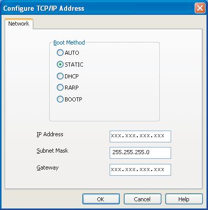 Nstvení dresy IP, msky podsítě rány pomocí nástroje BRAdmin Light Poznámk Máte-li v síti server DHCP/BOOTP/RARP, následující operce nemusíte provádět. Zřízení utomticky získá svou vlstní dresu IP.