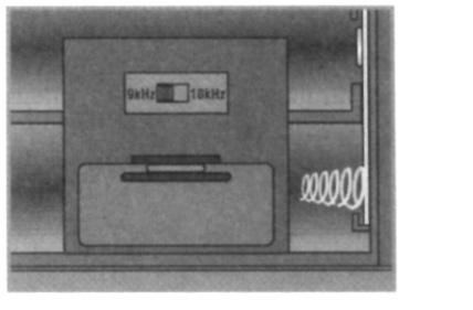 CELKOVÝ PŘEHLED Kontrolní panel na zadní části přístroje Přihrádka na baterie, nad krytem baterií se mění frekvence 10kHz -9 khz V prostoru pro baterie mění nastaveni přírustku frekvence