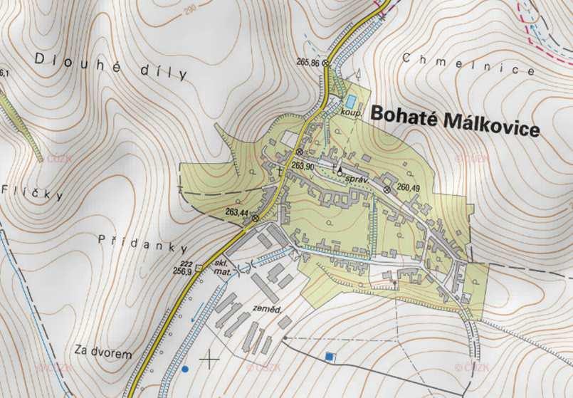 3 PRAKTICKÁ ČÁST 3.1 Charakteristika území Obec Bohaté Málkovice se nachází v okrese Vyškov na Moravě, spadá do jihomoravského kraje, rozkládá se na ploše 483 ha.