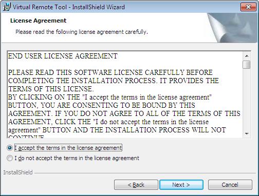 Objeví se obrazovka END USER LICENSE AGREEMENT (Licenční smlouva s koncovým uživatelem). Tuto licenční smlouvu si pečlivě pročtěte.