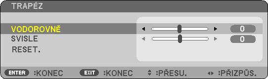 2. Promítání obrazu (základní obsluha) ❻ Korekce trapézového zkreslení [TRAPÉZ] Trapézové zkreslení se vyskytuje, pokud není projektor umístěn naprosto kolmo k plátnu.