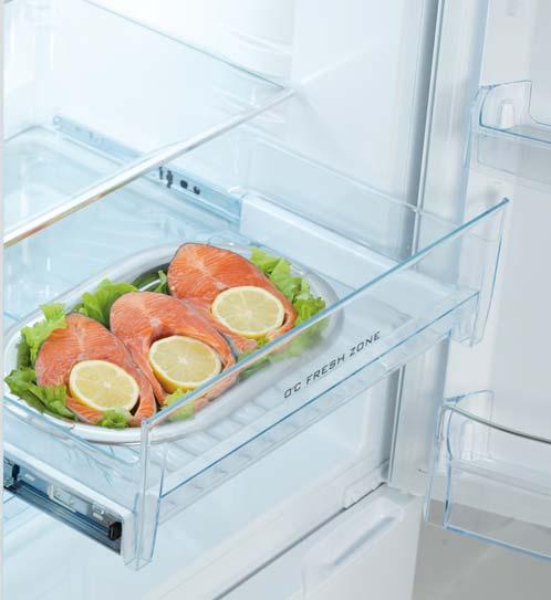 Zakřivené dno zásuvky umožňuje lepší cirkulaci vzduchu a tím rovnoměrné chlazení potravin.