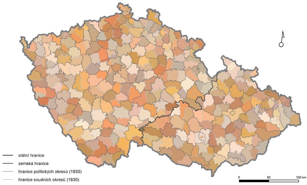 Mapa 1 Správní členění v roce 1930 Zdroj: Burda, Janoušek (2013)