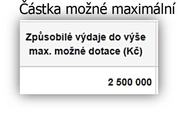 Obrázek Výše dotace Částka možné maximální výše dotace v dané oblasti podpory je uvedena zde: Příklad 2 pořízení