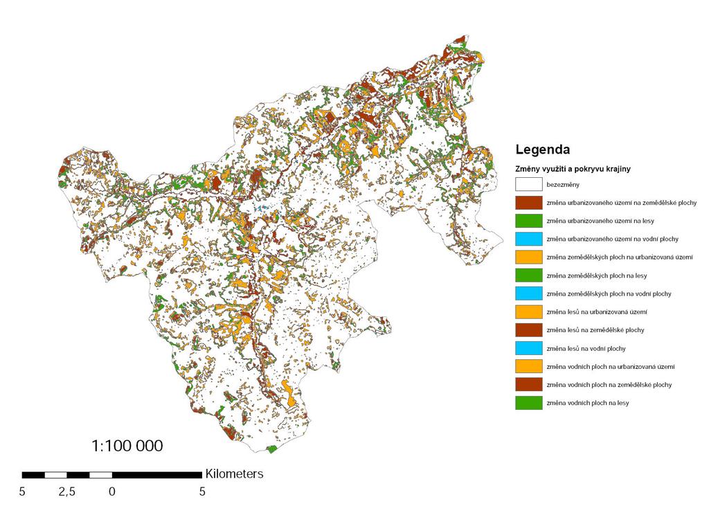 Změna Plocha [km 2 ] v % 51 0,0 0,0 52 0,0 0,0 53 0,0 0,0 celkem 270,6 100,0 Obr. 2. Změna pokryvu a využití krajiny pro povodí řeky Bělé 2000-2002. Tabulka 9. Porovnání dat CORINE a Landsat.