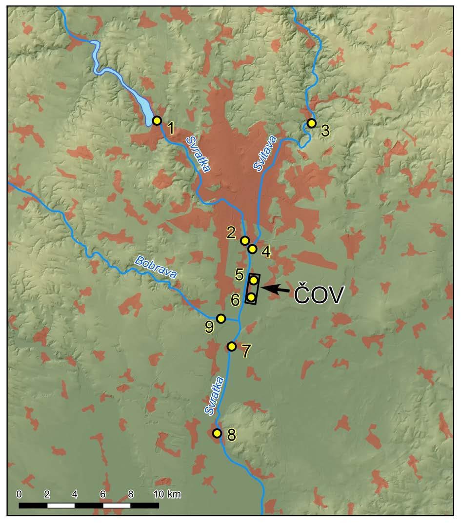 Mapa č. 8 Sezónní a prostorová variabilita koncentrace vybraných perfluorovaných sloučenin v povrchové a komunální odpadní vodě na 9 lokalitách v aglomeraci města Brna.