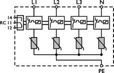 Svodiče bleskových proudů mají Iimp 12,5 ka/pól a Imax 50 ka/pól. Svodiče jsou navrženy tak, že pro každý typ sítě je použit jeden přístroj.
