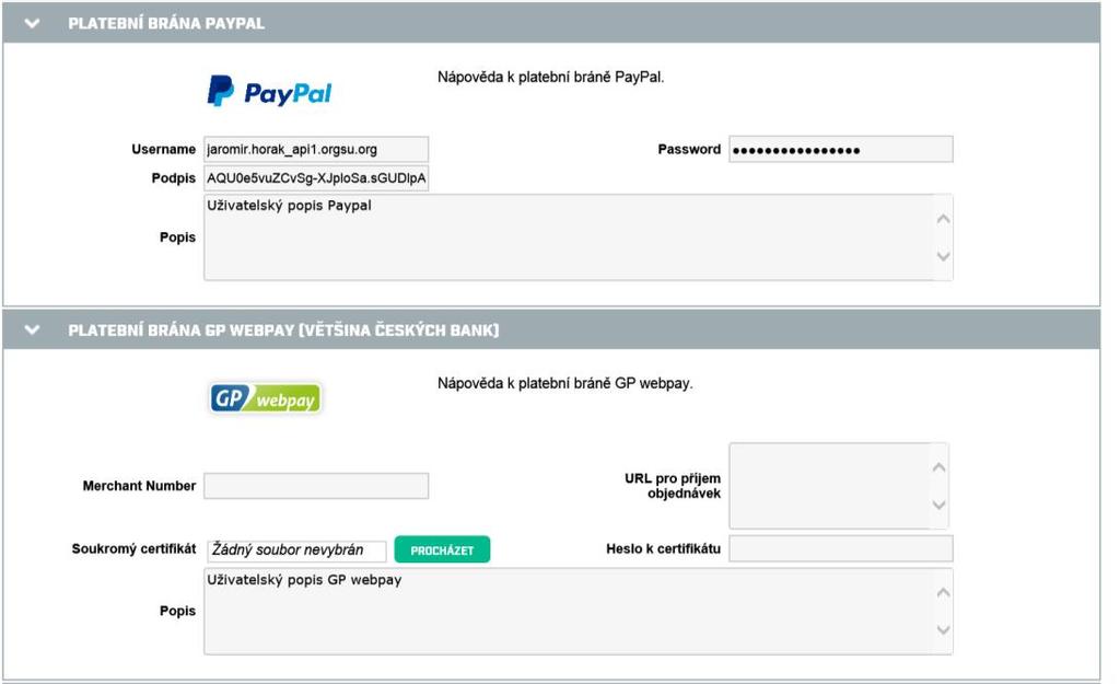 6. Konfigurace E-shopu a platební brány Bez řádné konfigurace E-shopu není možné vybírat startovné, resp. prodávat ostatní služby a zboží.