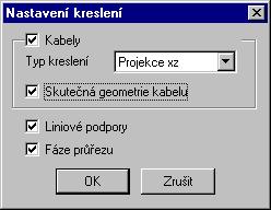 Obr. 46 - Dialog Nastavení kreslení Jednotlivé volby dialogu Nastavení kreslení: Kabely přepínač, který určuje, zda budou v grafickém okně zobrazovány předpínací kabely.