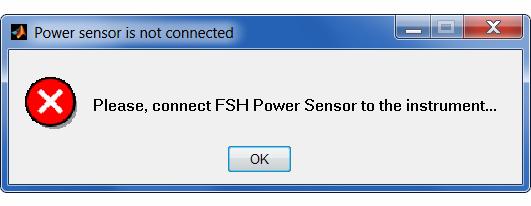 Obr. 5.13 FSH Power Meter GUI upozornění na připojení výkonové sondy 5.