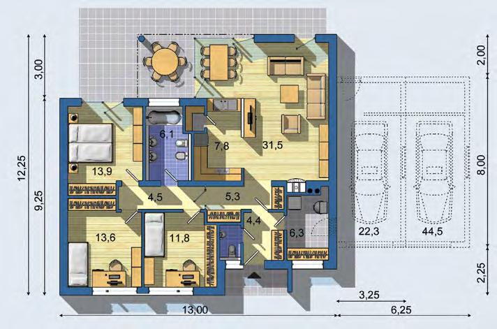 vstupu dostatek vestavěných šatníků v chodbě a v každém pokoji Zdroj: plynový kotel / tepelné