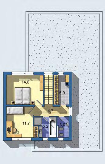 velkoplošný obklad z kompaktních desek, barevně kontrastující s bílou omítkou, je možné nahradit jiným obkladovým materiálem nebo omítkou VILA 951 PŘÍZEMÍ