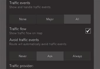 ÚVOD Příklad Cesta: Nastavení Navigace Doprava (Settings > Navigation > Traffic) Nadpis: Dopravní události (Traffic events)