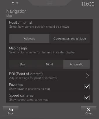 NASTAVENÍ Nastavení lze upravovat pro následující položky: Mapa (Map) - správa obsahu a vzhledu mapy. Trasa (Route) - správa výpočtu a zobrazení trasy.
