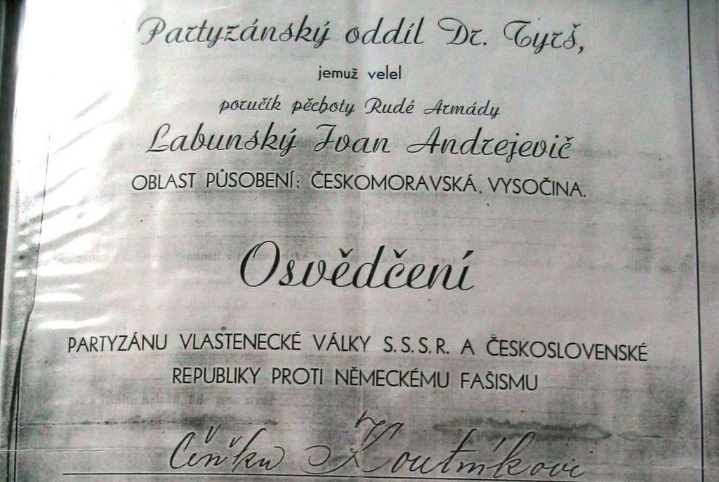 Obr. 26: Partyzánské osvědčení, které