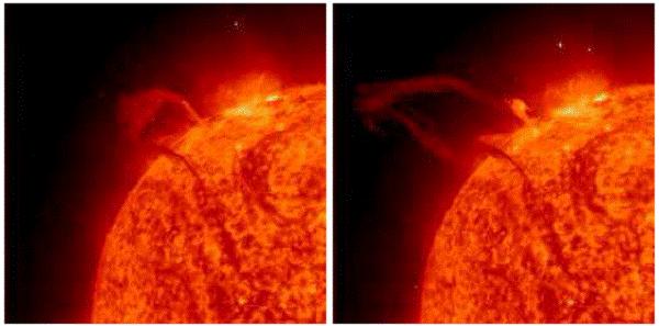 však slouží i k detekci sluneční radiace [12]. CME, vznikající při některých erupcích, jsou tvořeny miliardami tun plazmatu se zamrzlým magnetickým polem.