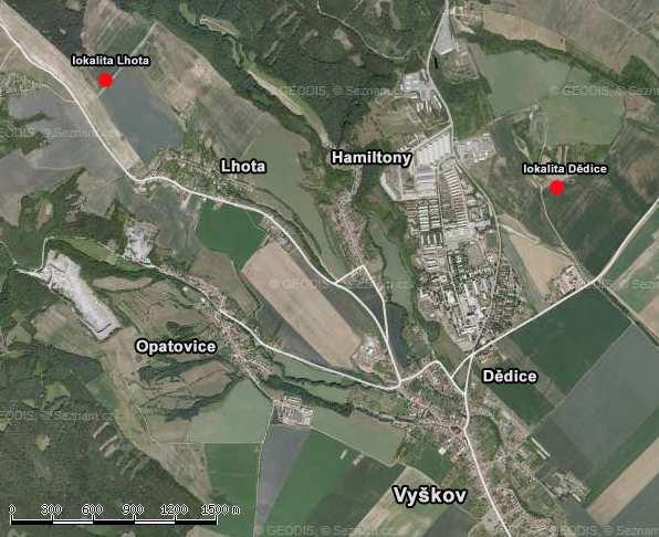 Materiál a metodika Charakteristika lokalit Výzkum probíhal ve dvou etapách od začátku června do konce října 2011 na dvou polích na Vyškovsku (obr. 1). První pole leželo u obce Dědice (GPS: 49 18'37.