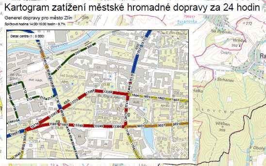 24 hodin, detail centra města Prezentace výřezu kartogramu trolejbusové