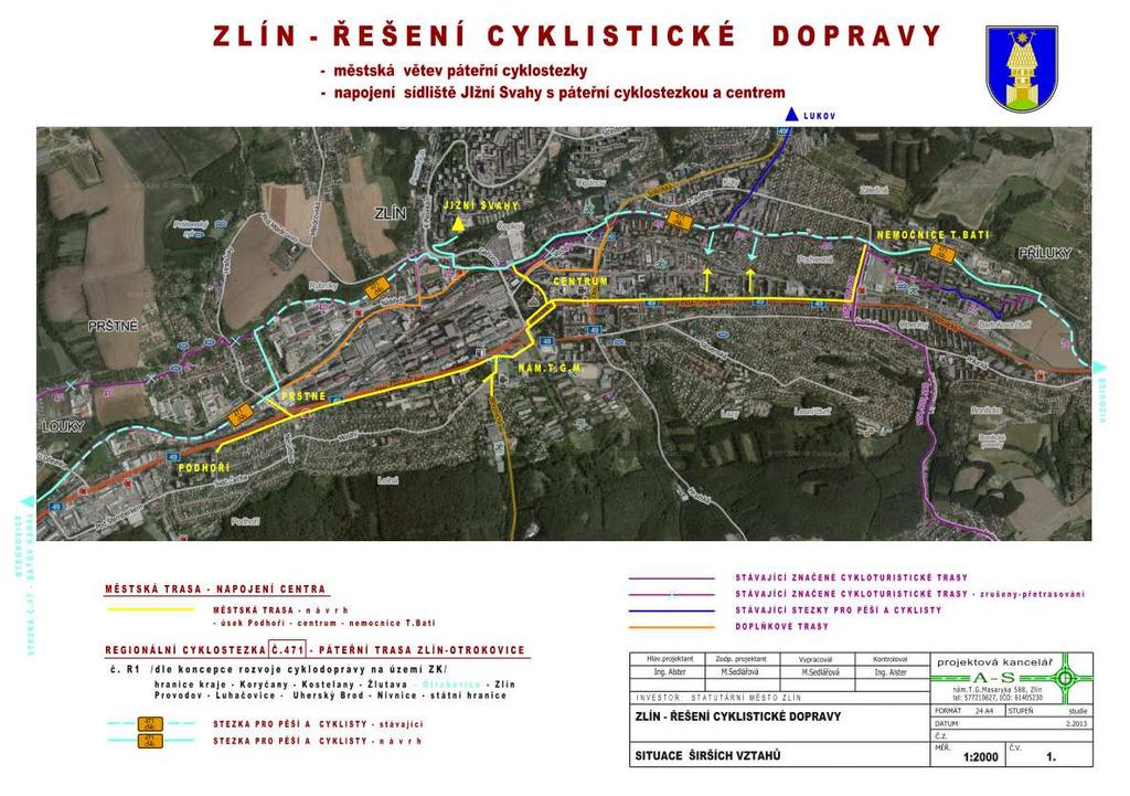 Obrázek 73. Situace širších vztahů cyklistické dopravy (zdroj: Zlín-řešení cyklistické dopravy) 5.2.