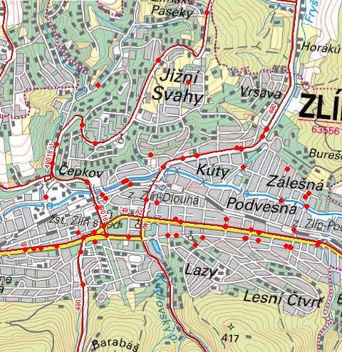 Obrázek 51: Lokalizace nehod s těžkým zraněním na území centra města za období 1.1.2010-31.7.2015 (zdroj: PČR) Při podrobnější analýze nehodovosti lze vyvodit vážnou situaci u chodců a cyklistů.