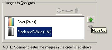 7. Ve výchozím nastavení skener vytvoří první uvedený obrázek (v tomto příkladu černobílý) a doručí jej do aplikace pro skenování, poté vytvoří a doručí druhý uvedený obrázek (v tomto příkladu